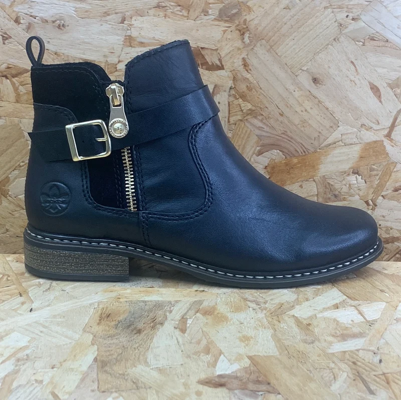 Rieker Damen-Stiefelette aus mit Fleece gefüttertem Leder – Schwarz