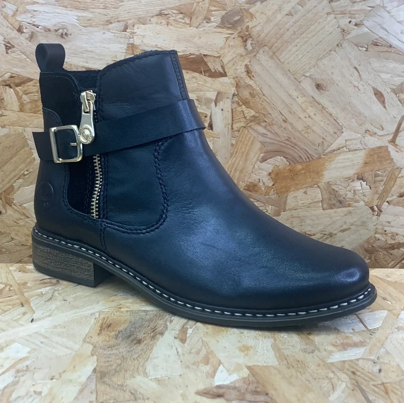 Rieker Damen-Stiefelette aus mit Fleece gefüttertem Leder – Schwarz