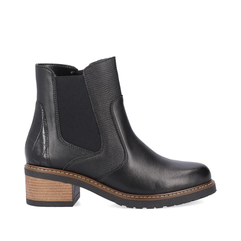 Remonte Frauen Chelsea Stiefelette aus Leder mit Blockabsatz – Schwarz