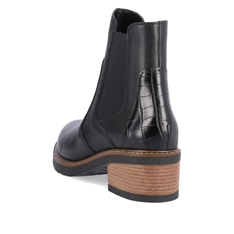 Remonte Frauen Chelsea Stiefelette aus Leder mit Blockabsatz – Schwarz
