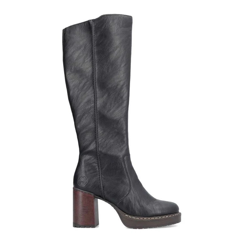 Rieker Modischer hoher Damenstiefel mit Blockabsatz – Schwarz