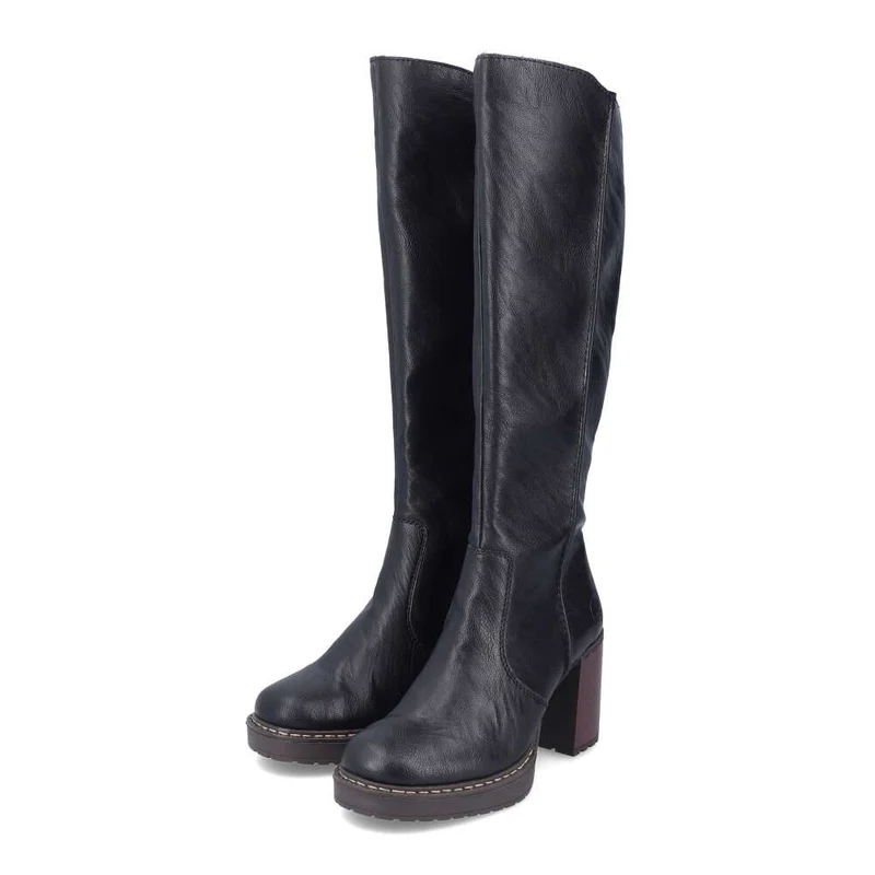 Rieker Modischer hoher Damenstiefel mit Blockabsatz – Schwarz