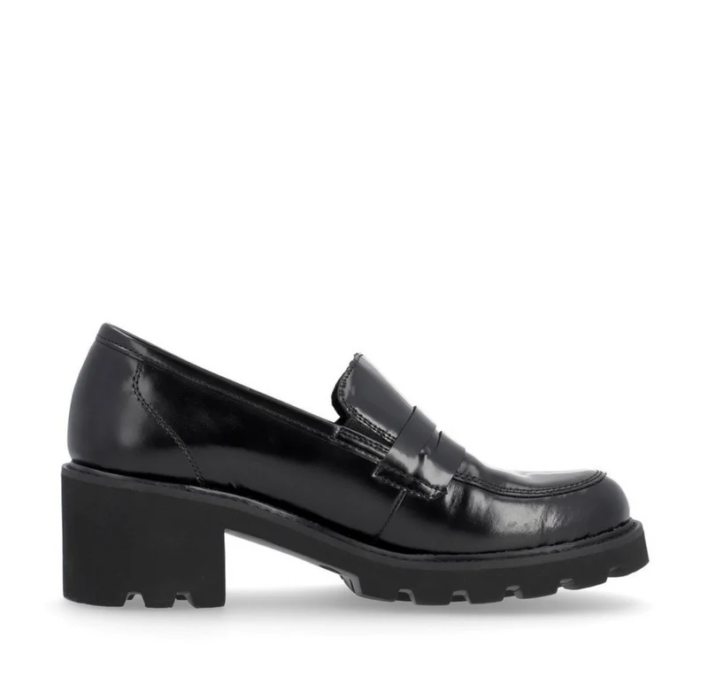 Remonte Damen-Lederschuh mit Blockabsatz – Schwarz