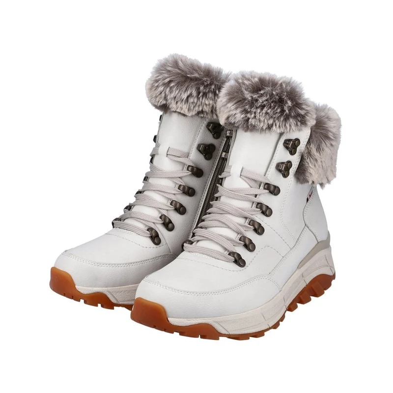 Rieker Damen R-Tex Wolle gefütterte Thermo-Leder-Modestiefel – Weiß