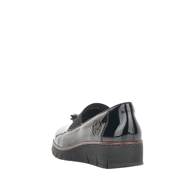 Rieker Damen-Keilslipper aus Lackleder | Schwarz