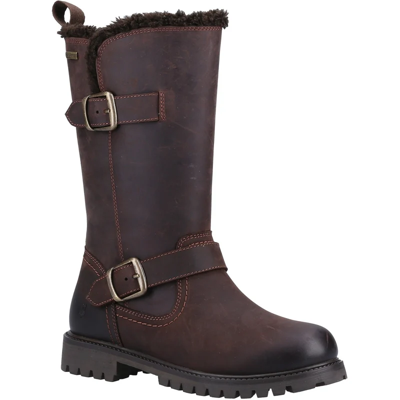 Hush Puppies Damen-Stiefel „Winnie“ aus mit Lammfell gefüttertem Leder – Braun