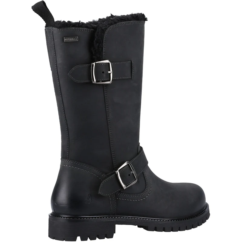Hush Puppies Damen-Stiefel „Winnie“ aus mit Lammfell gefüttertem Leder – Schwarz