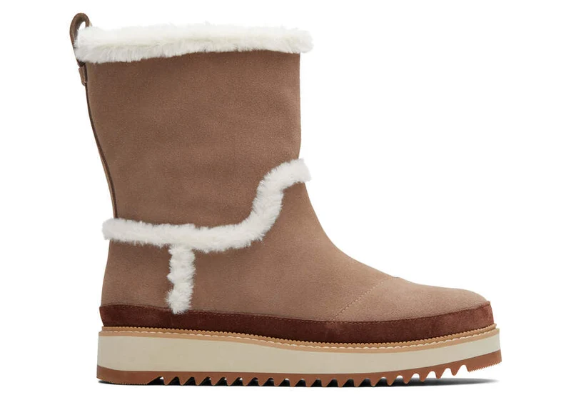 TOMS Damen Makenna Lederstiefel - Taupegrau