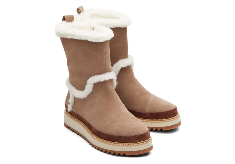 TOMS Damen Makenna Lederstiefel - Taupegrau