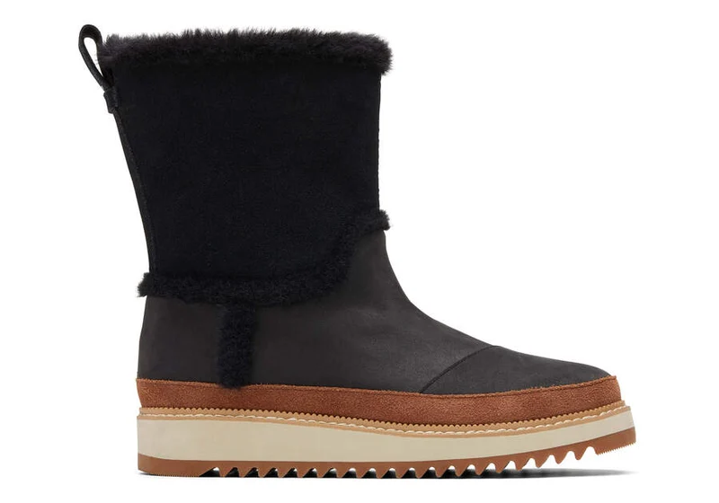 TOMS Damen Makenna Lederstiefel - Schwarz