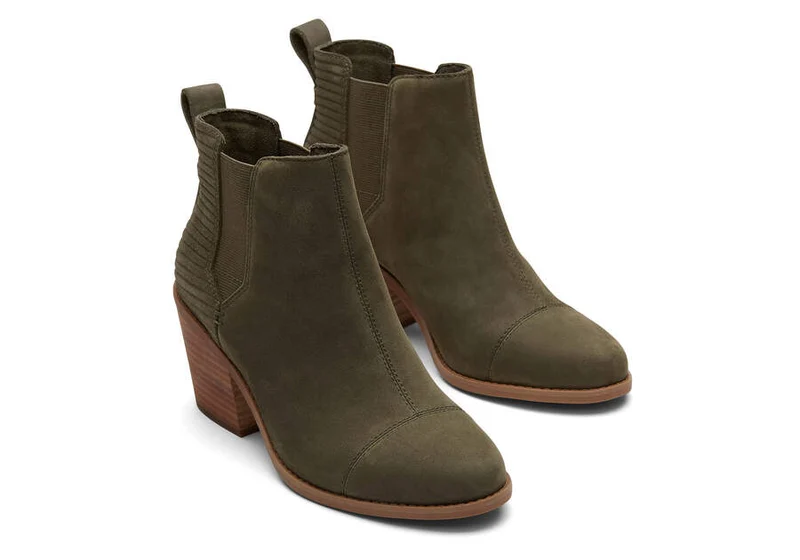 TOMS Damen-Stiefelette Everly aus Leder – Olivgrün