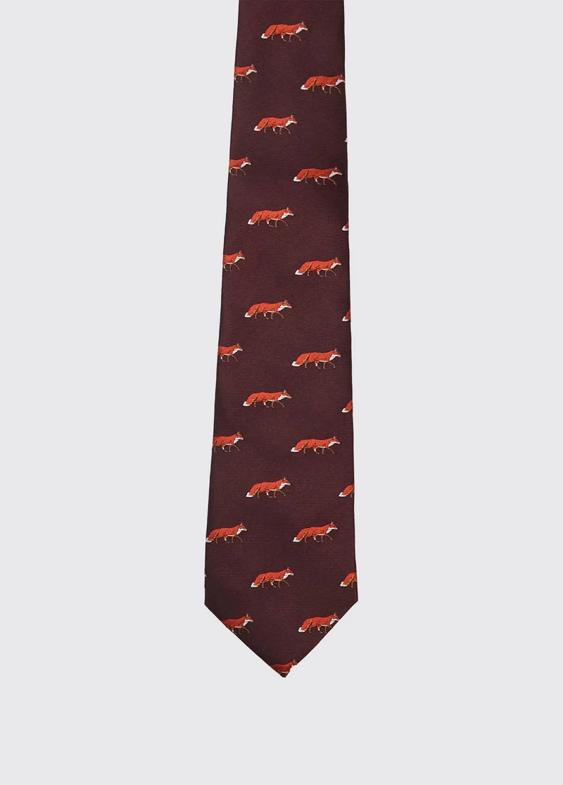 Kavanagh Seidenkravatte mit Fuchsmotif - Merlot