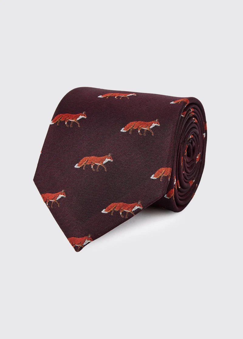 Kavanagh Seidenkravatte mit Fuchsmotif - Merlot