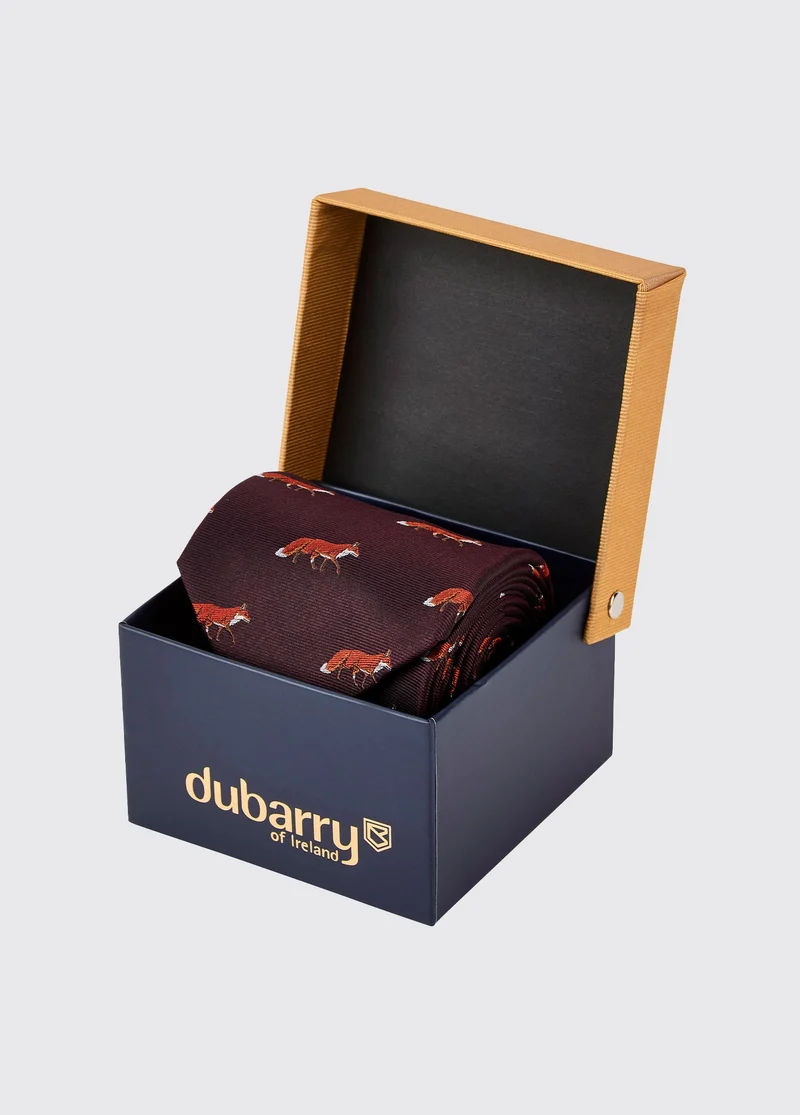 Kavanagh Seidenkravatte mit Fuchsmotif - Merlot