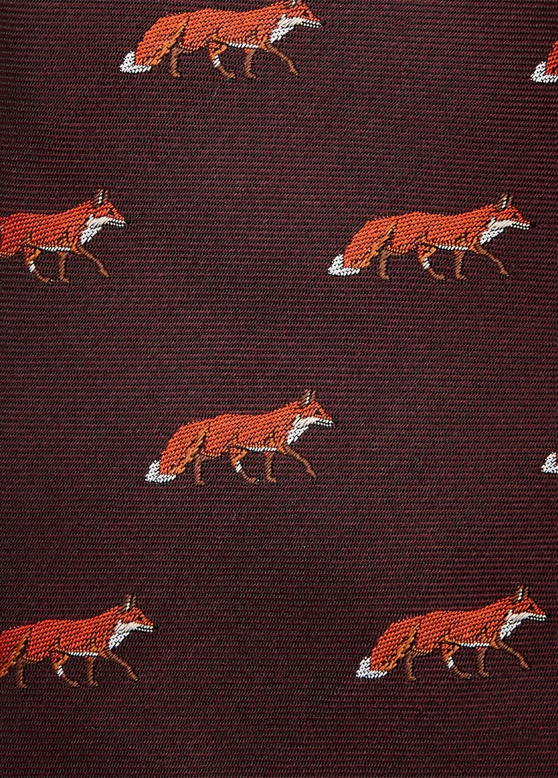 Kavanagh Seidenkravatte mit Fuchsmotif - Merlot