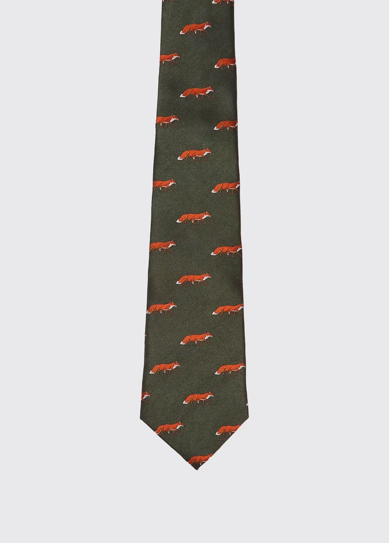 Kavanagh Seidenkravatte mit Fuchsmotif - Olive