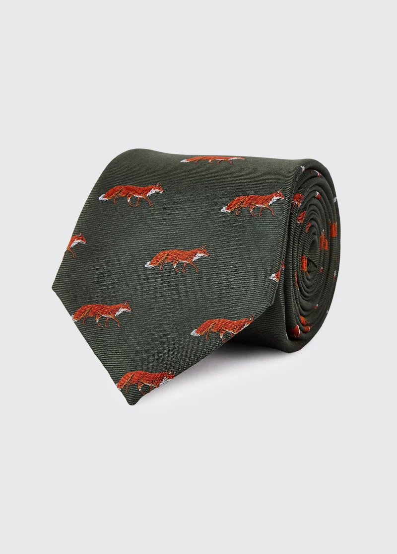 Kavanagh Seidenkravatte mit Fuchsmotif - Olive