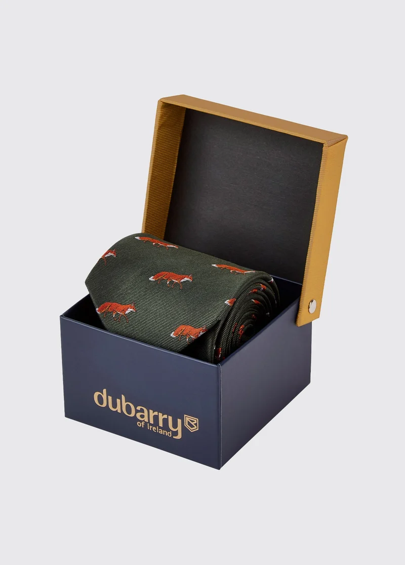 Kavanagh Seidenkravatte mit Fuchsmotif - Olive