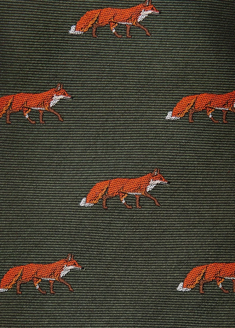 Kavanagh Seidenkravatte mit Fuchsmotif - Olive