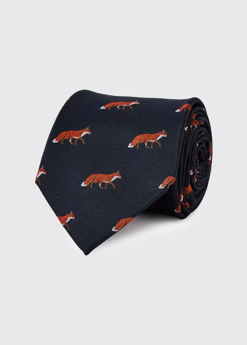 Kavanagh Seidenkravatte mit Fuchsmotif - Navy
