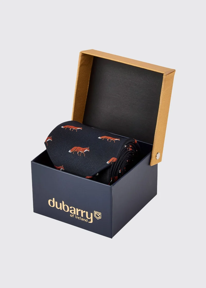Kavanagh Seidenkravatte mit Fuchsmotif - Navy