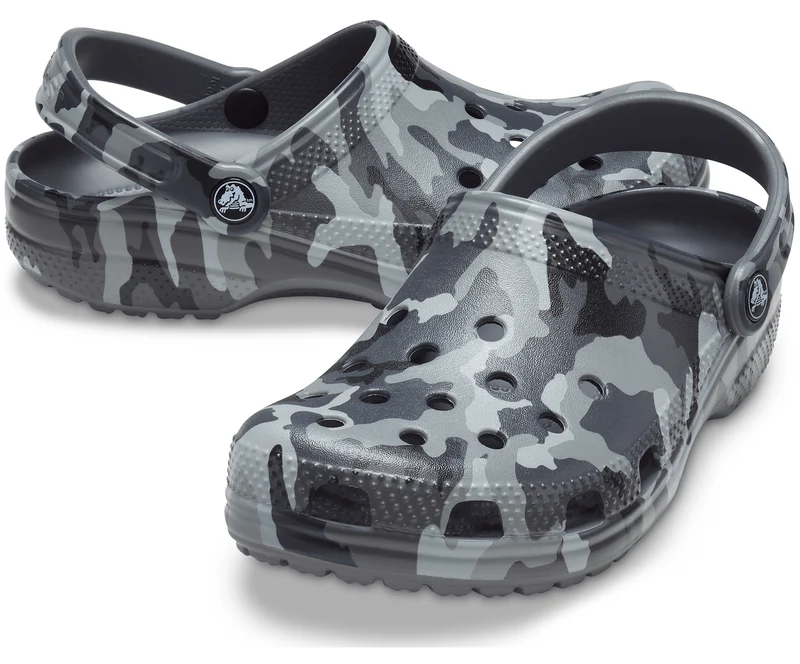 Crocs Klassischer, bedruckter Unisex-Camouflage-Clog – Schiefergrau / Multi