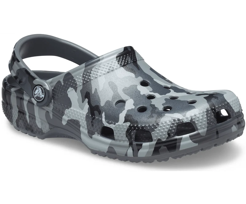 Crocs Klassischer, bedruckter Unisex-Camouflage-Clog – Schiefergrau / Multi