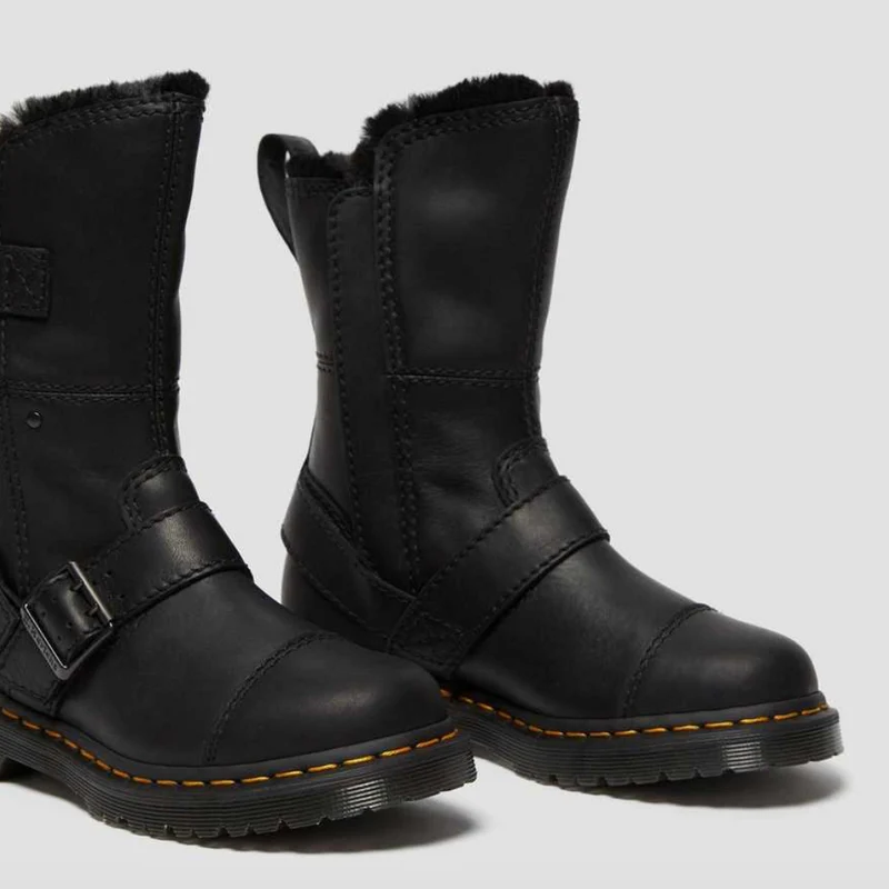 Dr Martens Damen Kristy Mid Lederstiefel mit Kunstpelzfutter - Schwarz