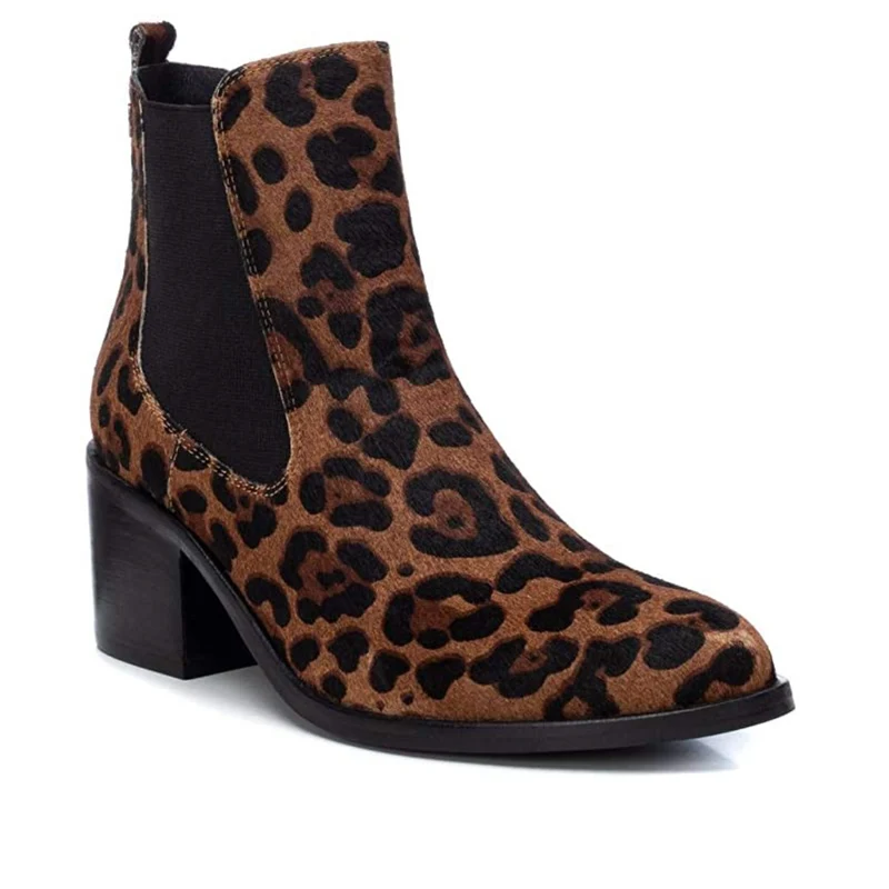 Carmela Damen-Lederstiefel mit Leopardenmuster - Hellbraun / Schwarz