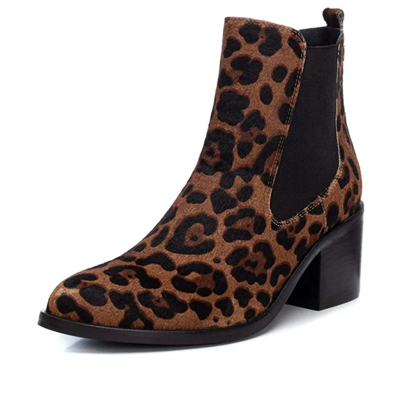 Carmela Damen-Lederstiefel mit Leopardenmuster - Hellbraun / Schwarz