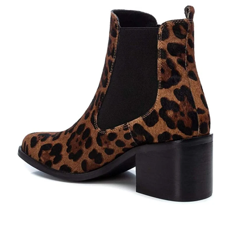 Carmela Damen-Lederstiefel mit Leopardenmuster - Hellbraun / Schwarz