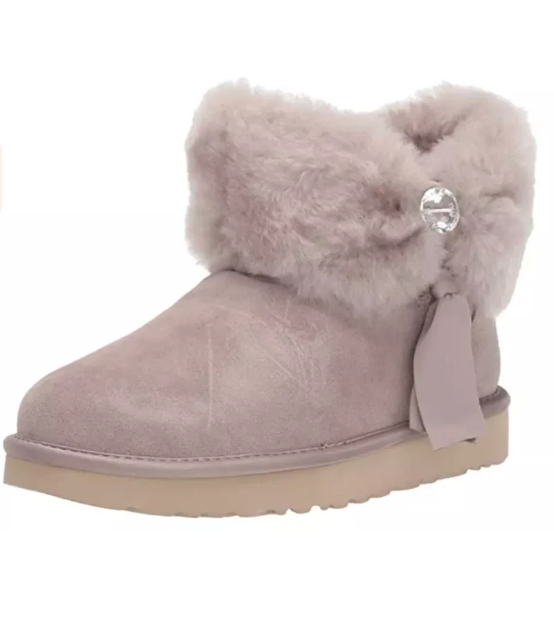UGG Damen-Ministiefel mit gerafftem Fell – Oyster
