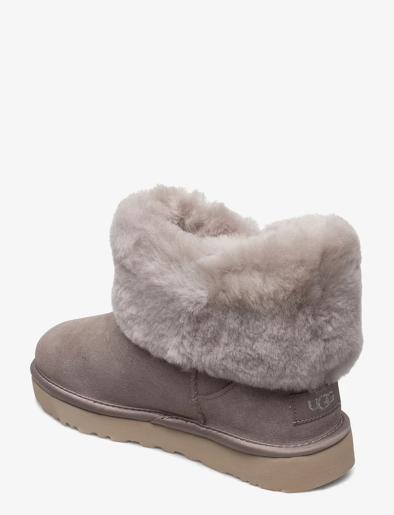 UGG Damen-Ministiefel mit gerafftem Fell – Oyster
