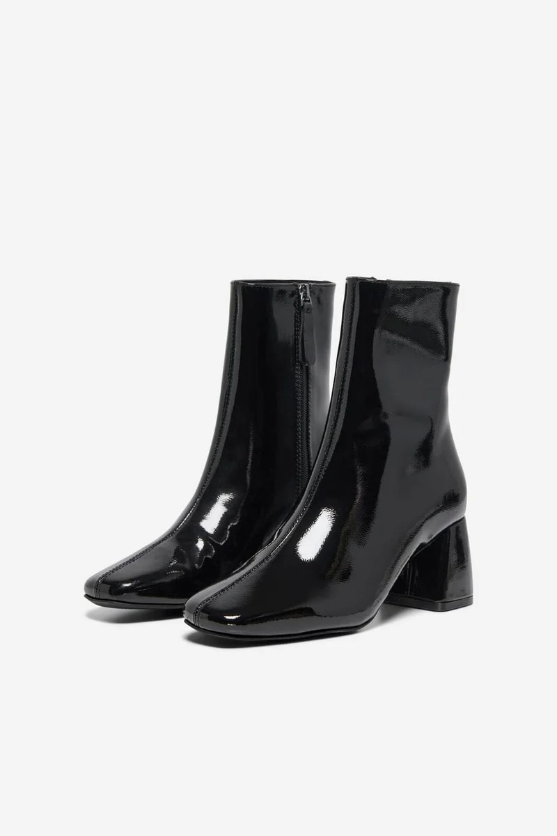 Only Shoes - Onlbrielle-1 Pu Heeled Boot - 4842706 Black Wrinkled Patent