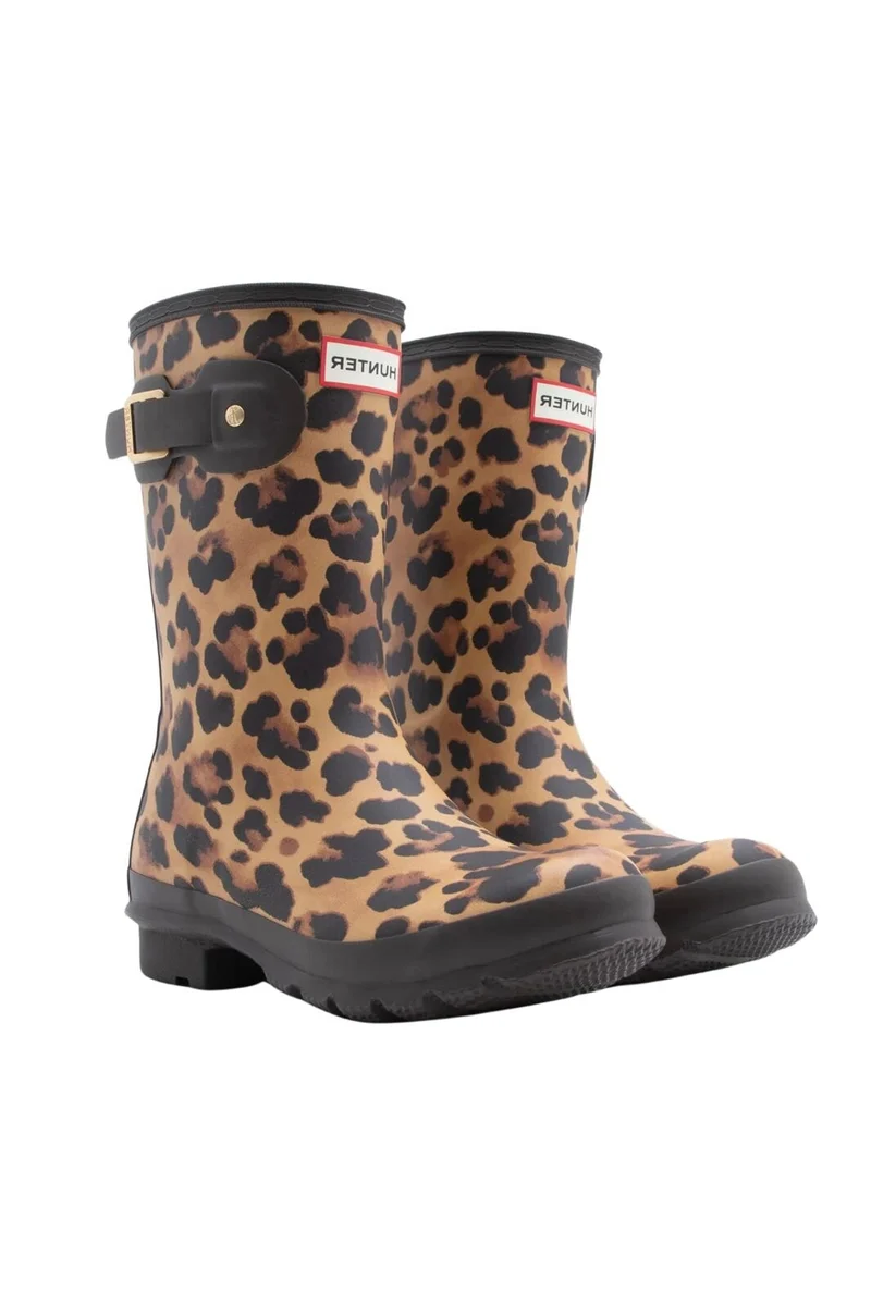 Hunter - Womens Original Short Leopard Boot Hfrw0010261lo - Leopard Print/chocolate Brown