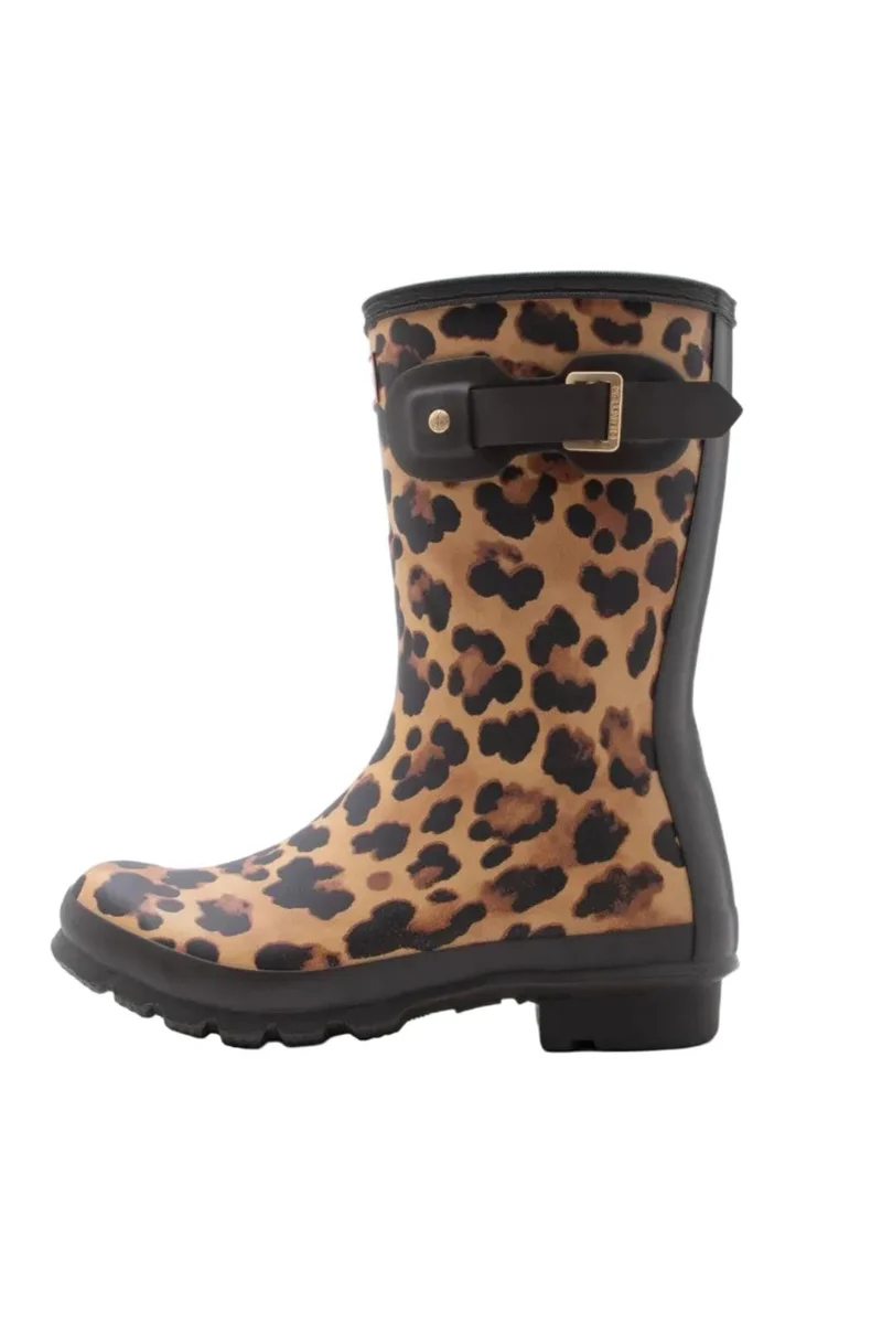 Hunter - Womens Original Short Leopard Boot Hfrw0010261lo - Leopard Print/chocolate Brown