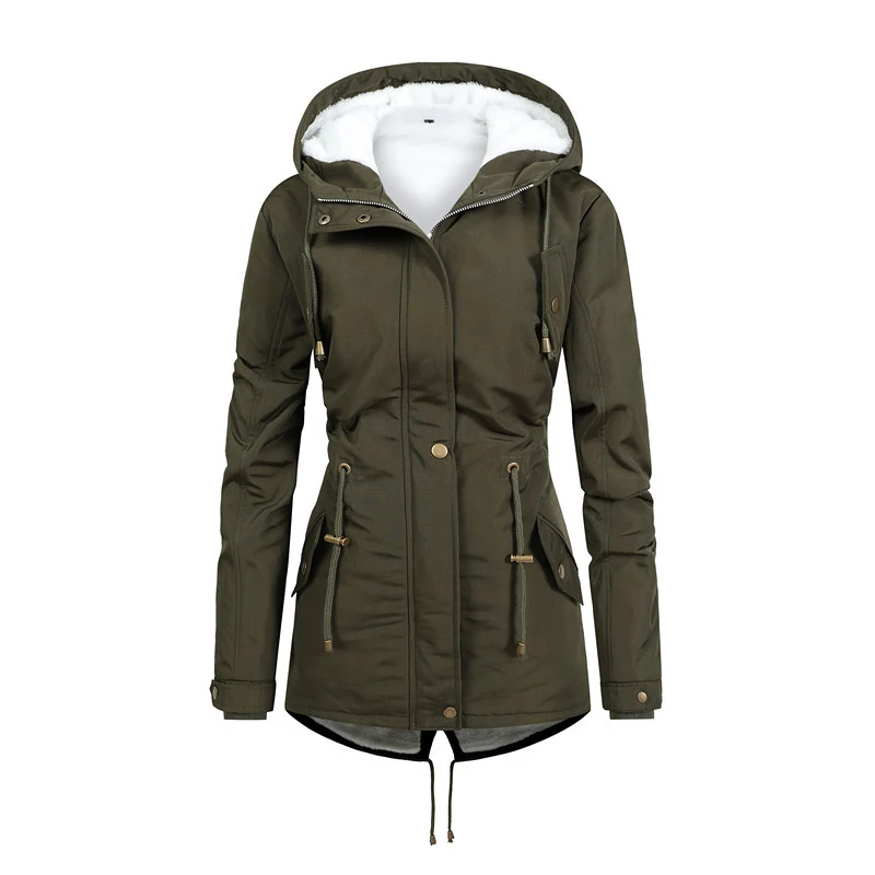 Damen Taillierter Parka mit Teddyfutter, verstellbarer Kapuze und Tunnelzug Nord Taschen