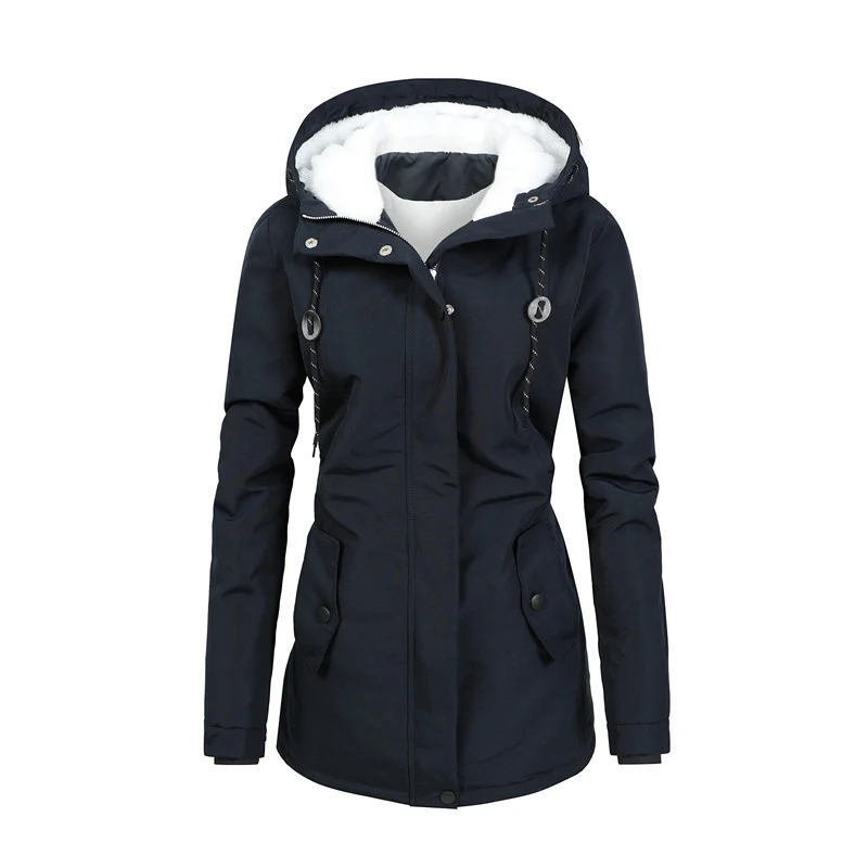 Damen Taillierter Parka mit Teddyfutter, verstellbarer Kapuze und Tunnelzug Nord Taschen
