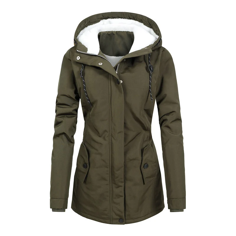 Damen Taillierter Parka mit Teddyfutter, verstellbarer Kapuze und Tunnelzug Nord Taschen