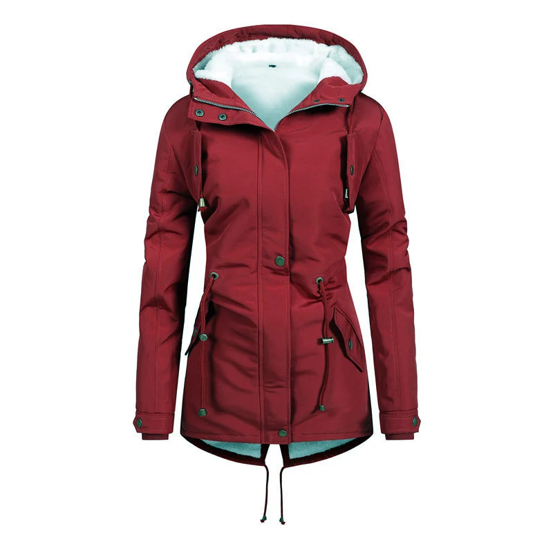 Damen Taillierter Parka mit Teddyfutter, verstellbarer Kapuze und Tunnelzug Nord Taschen