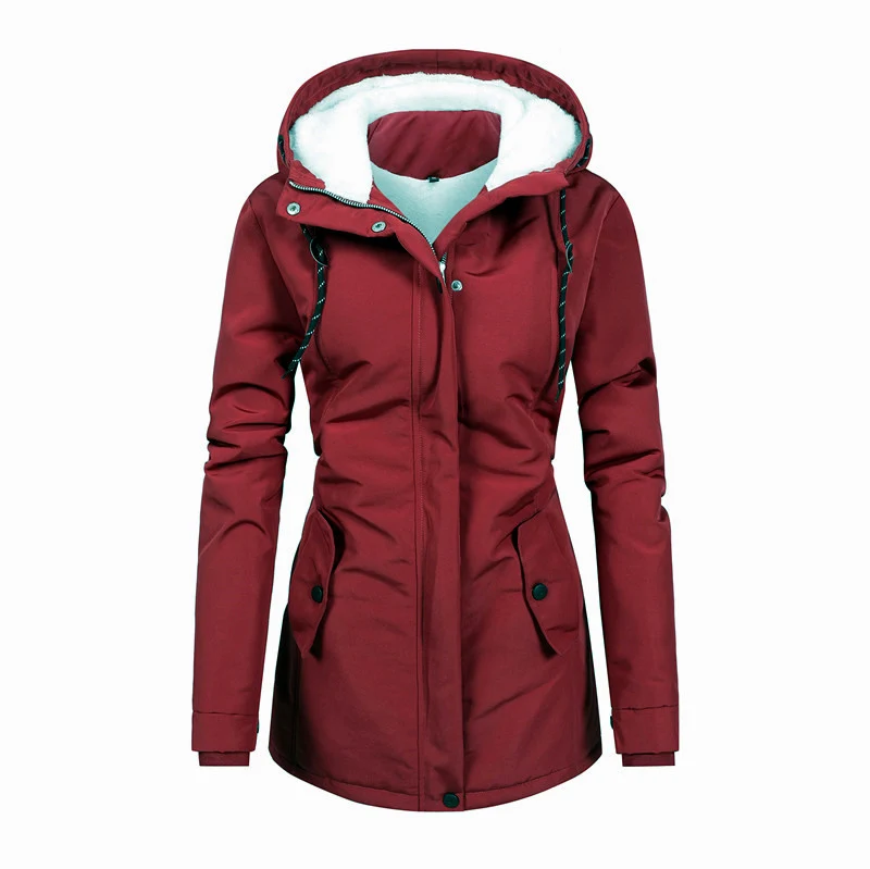 Damen Taillierter Parka mit Teddyfutter, verstellbarer Kapuze und Tunnelzug Nord Taschen