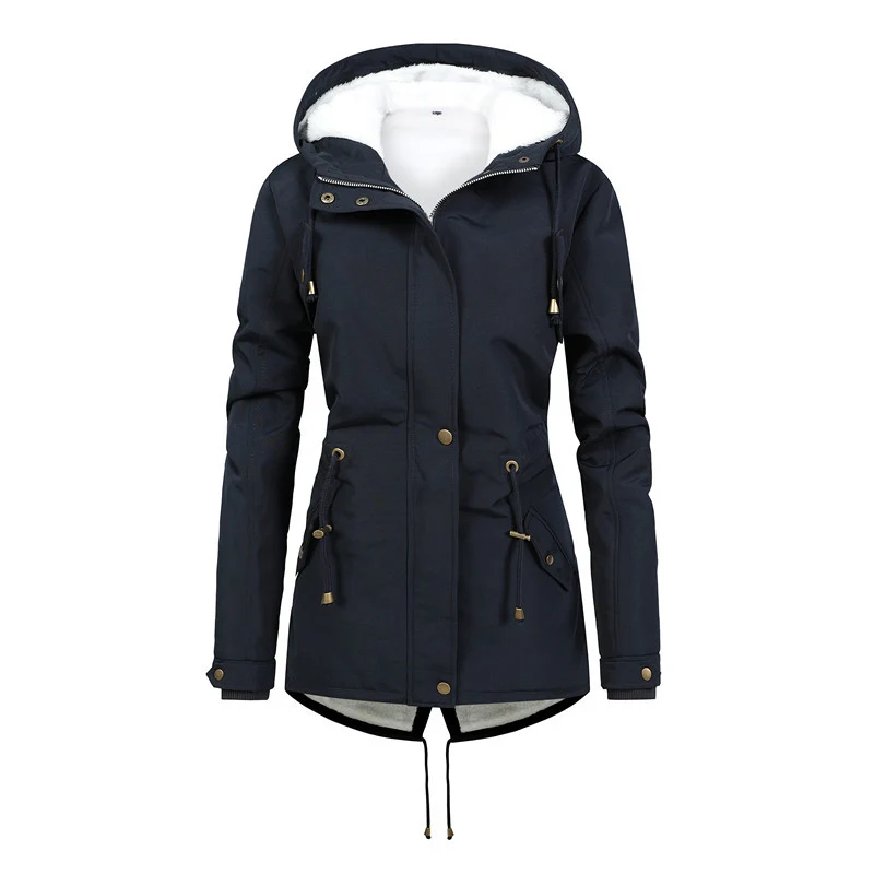 Damen Taillierter Parka mit Teddyfutter, verstellbarer Kapuze und Tunnelzug Nord Taschen
