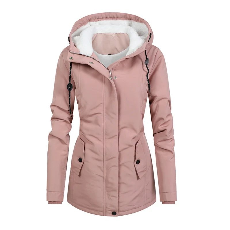 Damen Taillierter Parka mit Teddyfutter, verstellbarer Kapuze und Tunnelzug Nord Taschen
