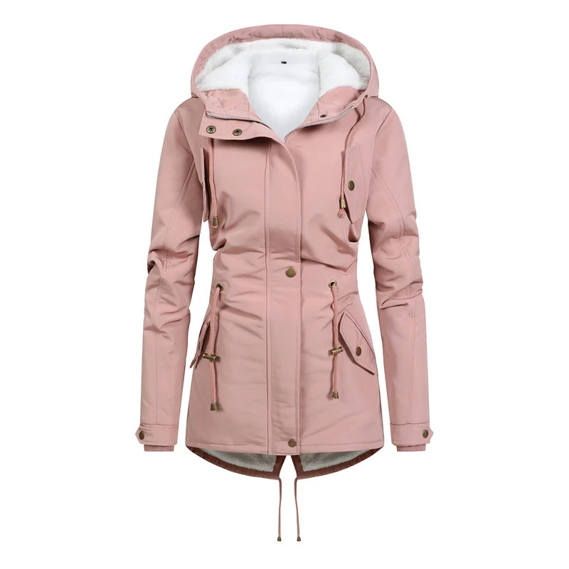 Damen Taillierter Parka mit Teddyfutter, verstellbarer Kapuze und Tunnelzug Nord Taschen