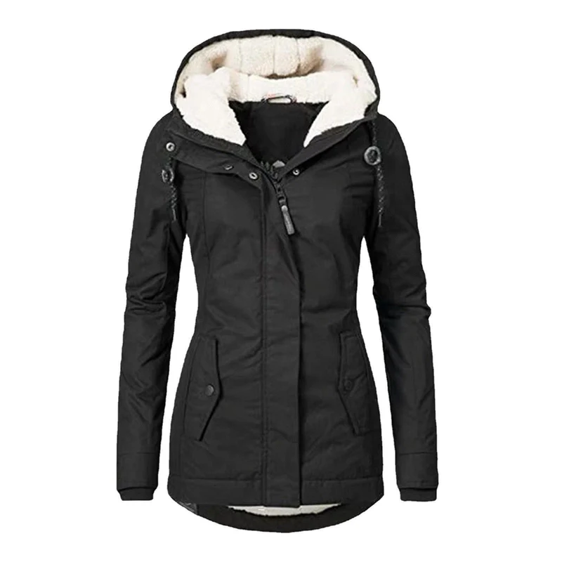 Damen Taillierter Parka mit Teddyfutter, verstellbarer Kapuze und Tunnelzug Nord Taschen