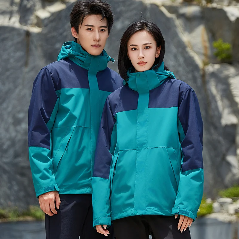 Unisex zweilagige wasserabweisende Outdoorjacke mit Kapuze und Colorblock-Design Nord Taschen