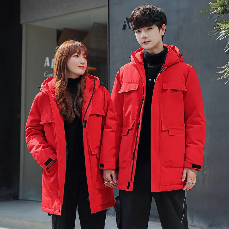 Unisex Gepolsterter langer Parka mit Kapuze Multifach-Taschen und winddichter Thermoisolierung Nord Taschen