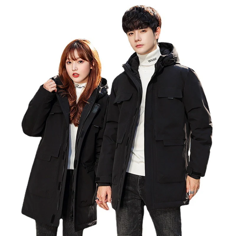 Unisex Gepolsterter langer Parka mit Kapuze Multifach-Taschen und winddichter Thermoisolierung Nord Taschen