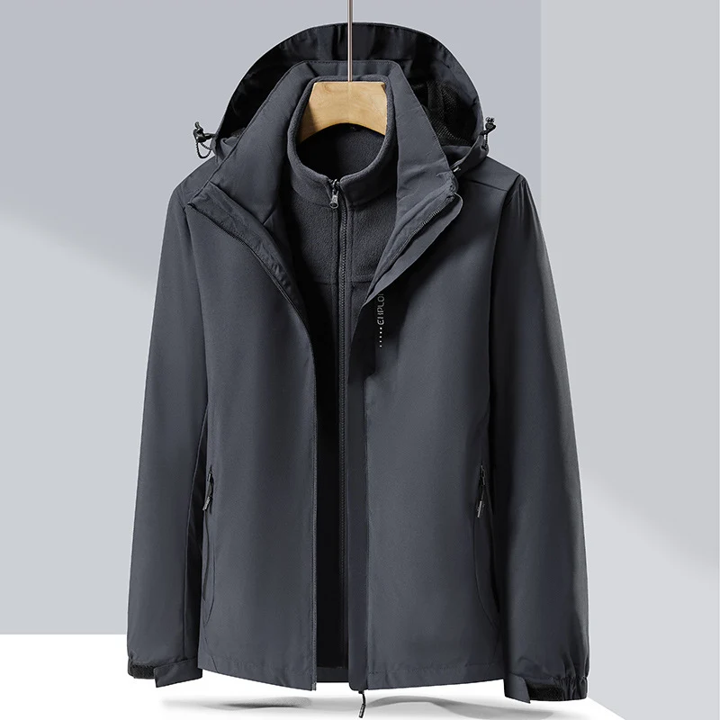 Herren zweilagige Softshell-Regenjacke mit abnehmbarem Fleece‑Innenlayer und verstellbarer Kapuze Nord Taschen