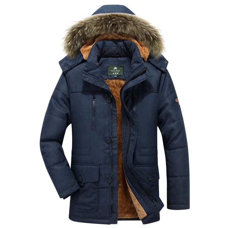 Herren Winterparka mit Teddyfutter, abnehmbarer Kunstfellkapuze und Multifunktionstaschen Nord Taschen